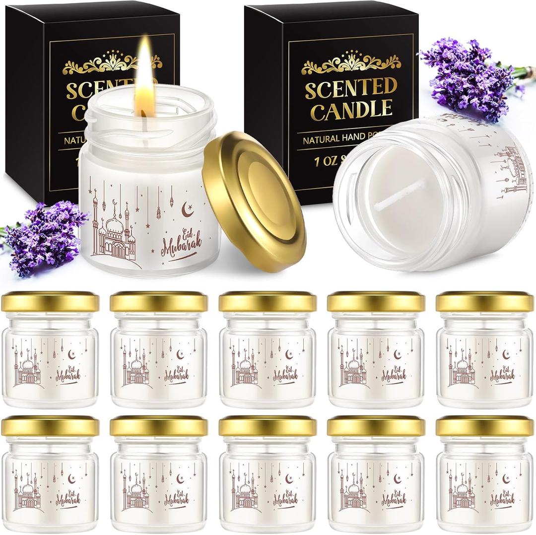 12 Pcs Ramadan Mubarak Scented Soy Candles Lavender Eid Lights Scented Glass Jar Muslim Candles Gift Bulk for Home Islamic Party Favor Happy Eid Festival Decor