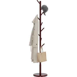 Wooden Freestanding Coat Tree with 4 Height Options and 9 Hooks, Sturdy Coat Rack Stand for Clothes/Bags/Hats, Easy Assemble Save Space Coat Rack for Entryway, Bedroom, Office, Narrow Place (Brown)