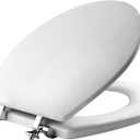 MAYFAIR 844CP 000 Edgewater Toilet Seat with Chrome Hinges will Never Come Loose, ROUND, Durable Enameled Wood, White