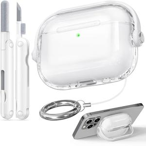 Wowwat for Airpods Pro 3 Case Clear,Safety Lock Cases for Apple Airpod Pro 3 Case 2025 with Phone Stand & Cleaner Kit,Drop Protection Air pods Pro3 Cover for Men Women with Keychain,Clear+White