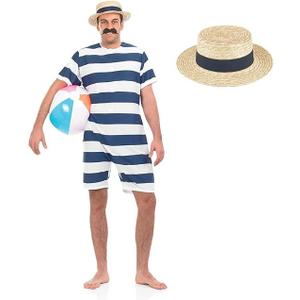 fun shack 1920s Mens Bathing Suit Costume 20s Swimsuit Halloween Costumes for Men - Large - 2 Pcs