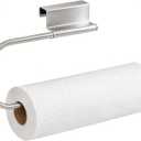 Over Cabinet Door Paper Towel Holder for Kitchen Cabinet Brushed Stainless Steel, Under Sink No Drilling Roll Dispenser for RV