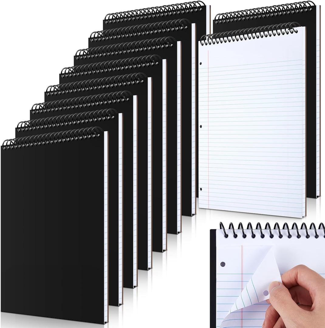 MotiMind 10 Pack 8.5" x 11" Top Spiral Notebook with 3 Hole Punched White Legal Pads College Ruled Notepad 50 Sheets Hard Cardboard Paper Wirebound Notepad for Office School Business