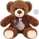 12 Inch Bear Stuffed Animals with Voice Recorder Set 30 Seconds Voice Sound Recorder Module Soft Plush Remembrance Bear with Photo Pendant with Zipper Memorial Gifts(Dark Brown)