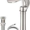 Elegant Bathroom Sink Faucet Single Hole,AUU Waterfall Brushed Nickel Vessel Sink Faucet Solid Brass,Single Handle Basin Tap with Pop Up Drian Supply Line (Brushed Nickel, Tall)