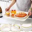 Rtteri Set of 6 Serving Platters with Handles 18.3/16.73/14.8 Inch Large Rectangular Serving Tray Reusable for Entertaining Dinner Party Wedding Decoration(Golden Handles,White)