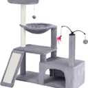 YUNIQUE Multi-Functional Cat Tree Tower, Big Cat Condo with Scratching Board, Rotating Toy & Deep Hammock, Luxury Perch Kitty Furniture for Indoor Cats (Grey)