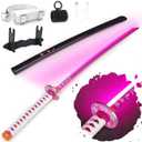 RENGENG Light Up Sword, 40 Inches Rechargeable Plastic Replica with Belt & Stand, Sword with Original Texture