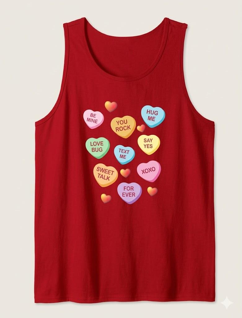 Valentine's Day Heart Candy Design for Men Woman & Kids Tank Top, Red, Size M