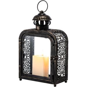 DECORKEY Candle Lantern Decorative Indoor & Outdoor, Vintage Metal Lanterns with Clear Glass, Tabletop&Hanging Candle Holders for Patio Front Porch Home Decor, Christmas Decorations (Bronze)