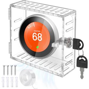 Thermostat Lock Box Square - 5 x 5 Thermostat Cover With Lock, No Screws Thermostat LockBox with Key, Clear AC Thermostat Box Cover, Small Acrylic Lock Box For Thermostat on Wall (5x5x2)