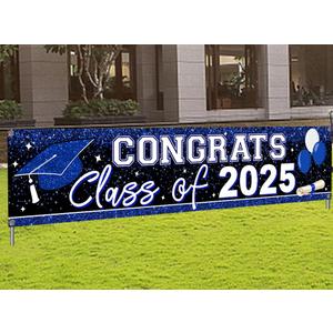 2025 Graduation Yard Sign Large Congrats Grad Banner Blue Class of 2025 Banner for Graduation Party Decorations 2025 (Blue)