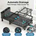 GSlife 2 Tier Dish Drying Rack with Drainboard, Expandable Large Dish Drainer for Kitchen Counter, Rust Resistant Dish Drainer with Cup Holder & Utensil Holder, 12.6" W x 18.7"-25.2" L, Black