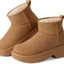 SHIBEVER Winter Ankle Boots Women Platform Suede Snow Booties Warm Fur Anti-Slip Waterproof Comfortable Outdoor Shoes (Brown)