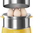 Hard Boiled Egg Cooker - CACHOO 14-Egg Rapid Stainless Steel Egg Boiler with 30-Min Timer & Auto Shut Off, Compact Electric Vegetable Steamer for Cooking, Dishwasher Safe, Retro Yellow (2-Tier)