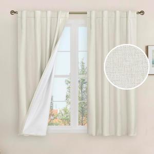 LAMIT Ivory 100% Blackout Linen Curtains 54 Inches Long, Linen Textured Living Room Farmhouse Curtains Full Room Darkening Back Tab and Rod Pocket Panels with White Liner, 2 Panels, 38 x 54 Inch