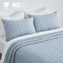 EVERGRACEHOME 100% Cotton Box Stitch Quilt Bedding Set King Size 3 Pieces, Garment-Washed Lightweight Soft Cozy Coverlet, Oversized Quilted Bedspread Sets with 2 Shams for All Season, Blue Linen | Box Stitch Design, 100% Cotton, Soft, Oversized, Pre Washed, Oeko-Tex Certified