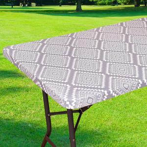FUANGUI Picnic Table Cloth, Elastic Fitted Tablecloths for 4 Foot Folding Tables, Waterproof Tablecloth Washable Polyester Table Protector for Picnic, Camping, Outdoor&Indoor (Grey Persian, 30"x48")