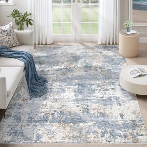 5x7 Area Rugs for Living Room, Washable Modern Abstract Large Area Rug Neutral Soft Non Slip Kids Rug Stain Resistant Indoor Carpet for Bedroom Nursery Dining Room Home Office(Blue, 5'x7')