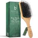 Boar Bristle Paddle Hair Brush - Smoothing Wood Brush for Thick, Curly & Wavy Hair, Detangling Natural Bristles for Women, Stimulates Scalp (Pack of 1)