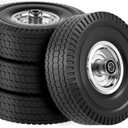 4.10/3.50-4 Tire & Wheel Flat Free, 4 Pack Heavy Duty Solid PU Non-inflated Tires with Double Sealed Bearings, 5/8 in Axle Bore Hole & 2.15 in Offset Hub for Dolly/Dump Cart/Wheelbarrow