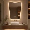 Irregular Led Bathroom Mirror with Lights 24x36 Inch, Backlit Asymmetrical Led Bathroom Mirror for Wall, Lighted Vanity Mirror with Lights, Anti-Fog, Dimmable 3 Colors, Shatter-Resistant