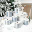 Dusty Blue and Champagne Gold Christmas Ribbon Wired 2.5" Blue Gold Christmas Tree Ribbon for Decorations, Blue and Gold Wired Satin Ribbon for Gift Wrapping, Crafts (6 Rolls 36 Yards)