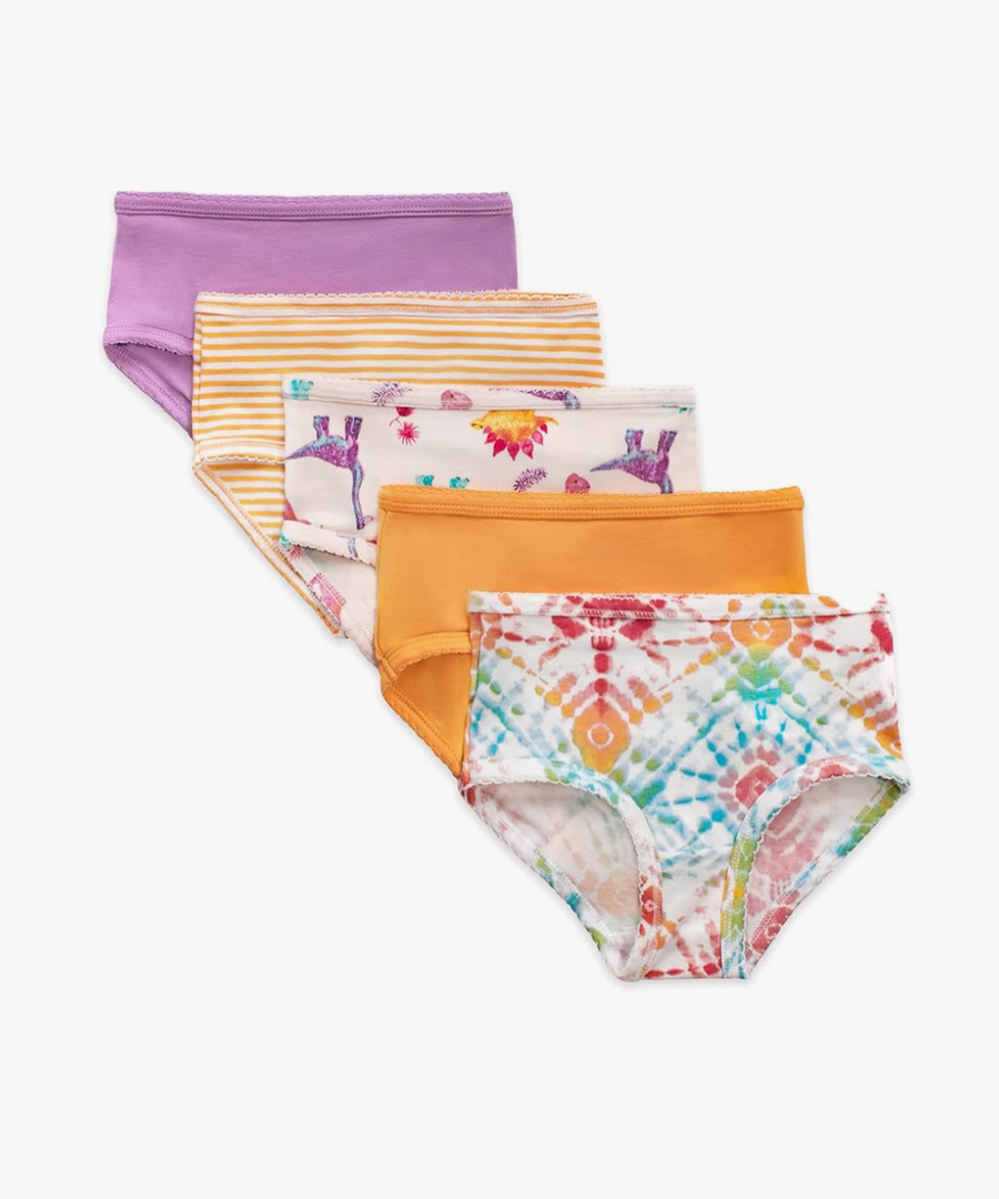 Burt's Bees Baby Toddler Girls' Underwear Set of 5 - Solids, Stripes,Prints, Tag-Free with Sizes for 2T to 8 Years Old Size 4-5 T