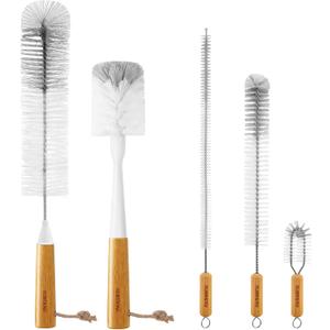 SUBEKYU Bottle Brush, Baby Bottle Brush with Nipple and Straw Cleaner Set, Gray+ White (Gray+ White 5P)