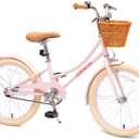 ACEGER Retro Princess Kids Bike with Basket for 3-12 Years Old Girls, Included Coaster Brake & Caliper Brake, 14 16 18 Inch with Training Wheels, 20 Inch with Kickstand, Vintage Bicycle for Gifts, Pink, 14 Inch With Training Wheels