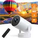 Smart Mini Projector with Android 11 & 5000+ Apps, 4K Supported Full HD 1080P, 20000 Lumens, WiFi 6 & Bluetooth 5.0, 180° Rotatable Home Cinema Projector with Auto Keystone & HiFi Speakers