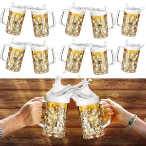 Mifoci 10 Pcs Plastic Beer Mug with Handles 16 oz Acrylic Beer Stein Bulk Oktoberfest Clear Glasses Drinking Cups for Bar Cocktail Juice Alcohol Soda Party, Dishwasher Safe