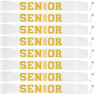 8 Pcs Senior 2025 Sashes, White Senior 2025 Sashes with Gold Glitter Letters, Class of 2025 Graduation Celebration Sashes for Graduation Party Decorations