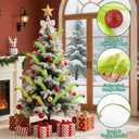 3 x 8 Pcs Christmas Tree Topper Decoration, 17" Green Christmas Tree Pick with Red Glitter Berry Ornaments, Artificial Green Fluffy Stems for Christmas Tree Top, Wreath, Vase, Gift Craft Decor