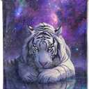 Galaxy Tiger Blanket, Soft Warm Cozy Majestic White Tigers Throw Blanket Gifts for Adults Kids Women, Lightweight Fuzzy Comfy Flannel Blankets for Couch, Travel, Bed, House Decor 80x60 Inch