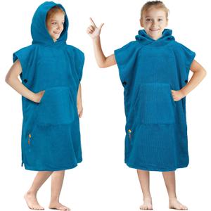 SUN CUBE Kids Changing Robe Surf Poncho, Kids Beach Towels, Hooded Towel for Teens Bath Pool, Microfiber Quick Dry Wearable Towel Poncho with Hood, Swim Towel for Girls 8-12 Years, Teal Sea Blue