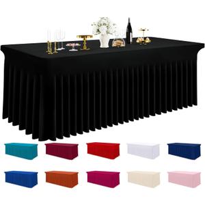 Smiry Spandex Tablecloth, Elastic Fitted Stretch Tablecloth for 6FT Rectangle Tables, Waterproof Washable Table Cover Skirt for Outdoor, Wedding, Banquet & Parties (Black, 72Lx30Wx30H Inch)