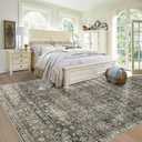6x9 Living Room Area Rug: Washable Large Vintage Rugs Neutral Non Slip Soft Carpet for Bedroom Kitchen Dining Room (Brown, 6'x9') (6' x 9' (Rectangular))