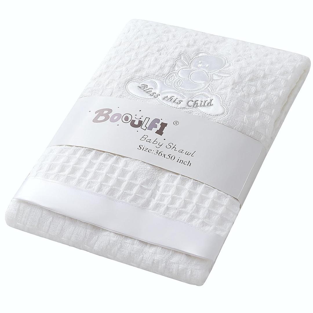 Booulfi Baby Blanket Newborn Boys Girls Satin Trim White Baby Blankets Baptism Christening Baby Shawl Neutral Baby Boy Girl Receiving Blankets Size 36x50