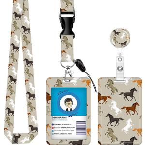 3 Pack ID Badge Holder with Retractable and Detachable Lanyard, Cute Badge Reel Breakaway Lanyard with Carabiner Clip for Teachers, Nurses, Perfect Work and Office(Cool Horses)