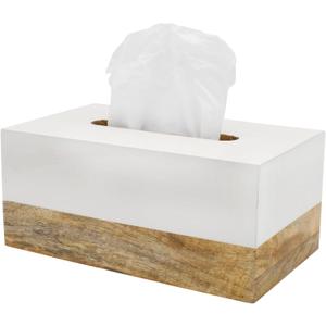 AuldHome Design Rectangular Tissue Box Cover (Enamel/Mango Wood); Minimalist Scandinavian Decor White Oblong Tissue Holder