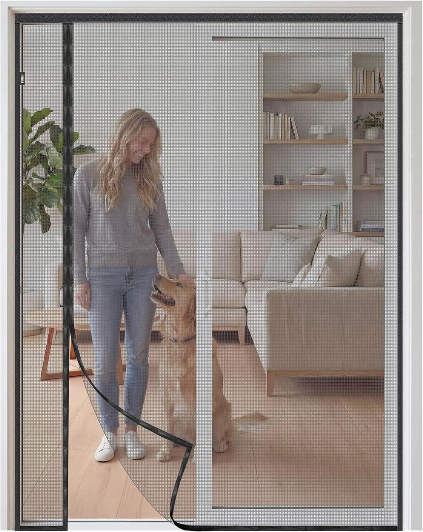 Reversible Side Opening Magnetic Screen Door for Double Door (72 x 80 Inch), Heavy Duty Fiberglass Mesh with 25 Pairs Magnets, Fits Patio Sliding& French Door, Unblocked View