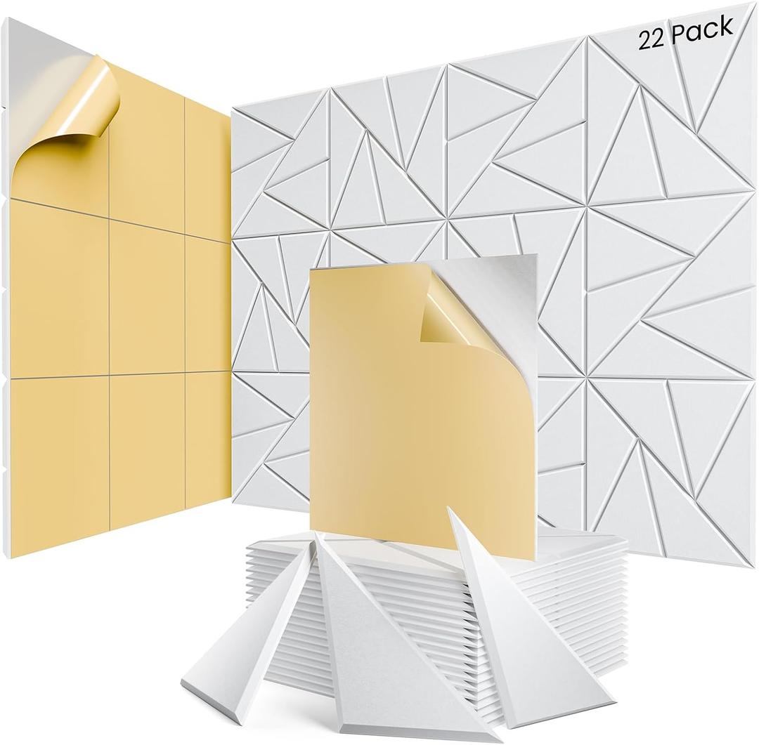 22 Pack Acoustic Panels with Self-Adhesive, 12"X 12"X 0.4"Sound Proof Foam Panels, Sound Panels High Density, Soundproof Wall Panels for Home Studio Office-White