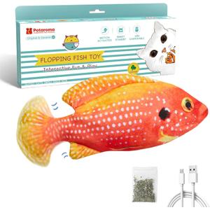 Potaroma Flopping Fish Cat Toy, Interactive Moving Floppy Gemfish, Catnip & Silvervine Enrichment, Kitten Kicker Indoor Exercise for All Breeds, 10.5 Inches