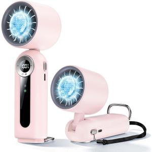 Portable Handheld Fan with Cooling Plate, 199 Speed Settings, High-Speed Personal Mini Fan up to 20000 RPM, USB-C Rechargeable, Wearable for Travel, Outdoor, Office, Home (Pink)
