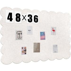 Mooliwe Scalloped Felt Bulletin Board 48 x 36 Inches Foldable Beige Pin Cork Board Alternative for Wall, 4' x 3' Trifold Picture Vision Self Adhesive Bulletin Decorative