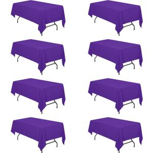 BRILLMAX 8 Pack Purple Tablecloths 60 x 102 Inch for 6ft Rectangle Tables - 150 GSM Polyester Fabric, 15" Standard Drop, Water, Stain & Wrinkle Resistant Cloth Cover for Wedding Dining Buffet