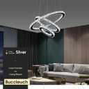 Buccleuch Modern Crystal Chandelier, Dimmable LED Pendant Light Fixture 3-Ring Adjustable Stainless Steel Ceiling Light, Silver Crystal Chandeliers for Dining Room, Bedroom, Living Room - ETL Listed