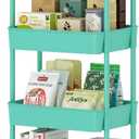 Sywhitta 4-Tier Plastic Rolling Utility Cart with Handle, Multi-Functional Storage Trolley for Office, Living Room, Kitchen, Movable Storage Organizer with Wheels, Green