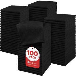 Orighty Microfiber Washcloths Bulk Towels Set 100 Pack, Highly Absorbent and Soft Feel Face Cloths, Multi-Purpose Wash Cloths & Hand Towels for Bathroom, Hotel, Spa, and Gym, 12x12 Inch, Black
